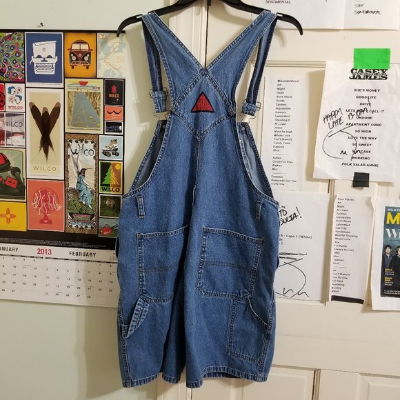 Squeeze Jeans overalls Medium denim shorts utility bib carpenter VINTAGE 90s - Picture 2 of 14